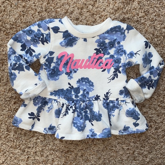 12M girls Nautica 2-piece jeggings and blue floral long sleeve shirt set - Picture 3 of 8